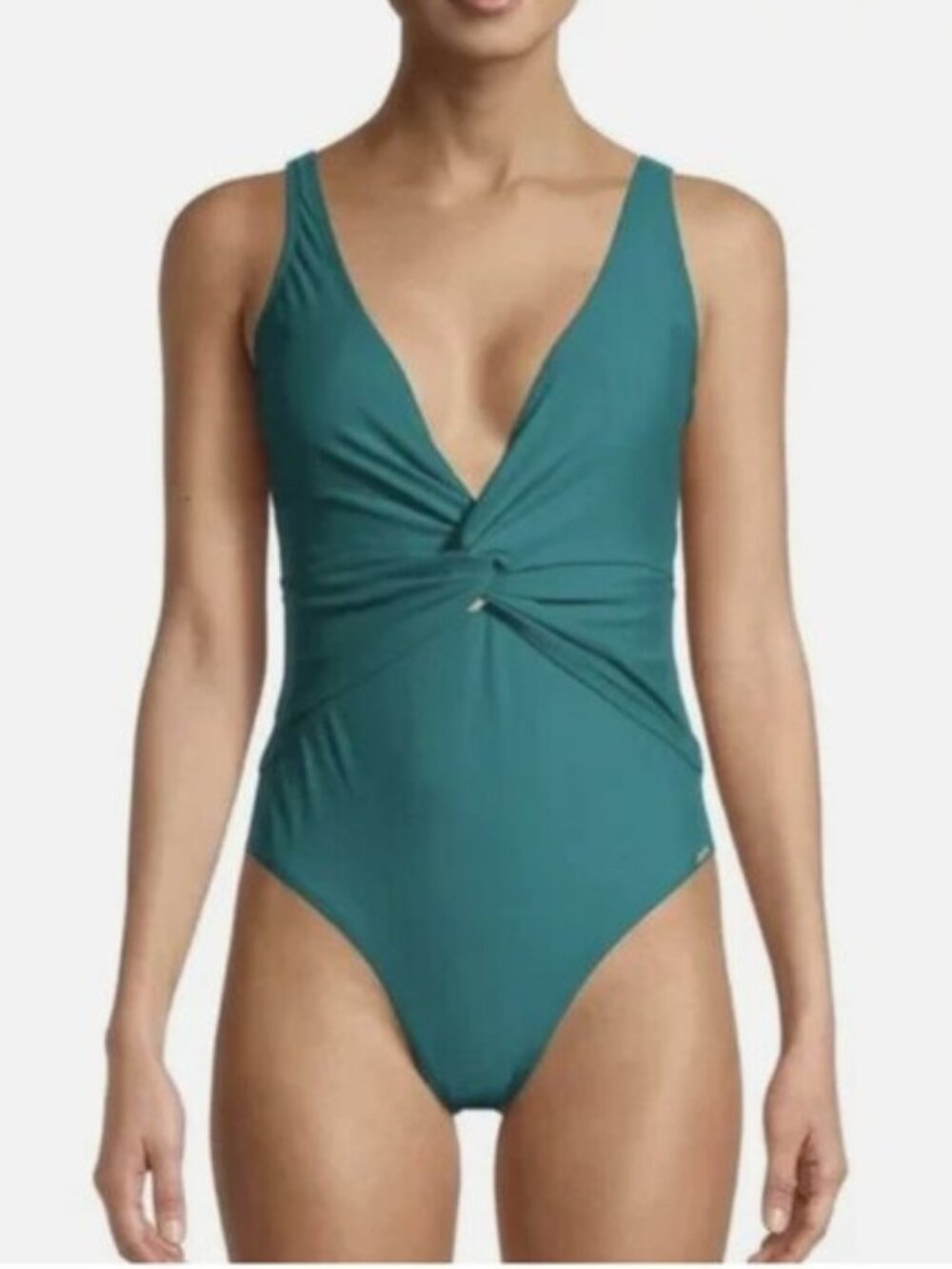 Nicole Miller Twist Front Deep V One Piece Swimsuit - M